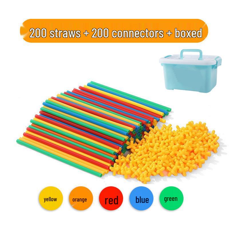 Children's Handmade Interlocking Straw Block House Toy Set