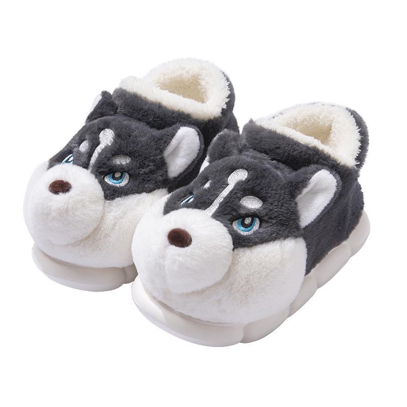 Men's Winter Cartoon Slippers - Plush Velvet, Non-Slip, Closed-Back Cotton Shoes