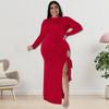 Plus Size Womens Long Sleeve Knit Dress With Zipper Tie Detail Irregular Hem Midi To Maxi In Solid Colors
