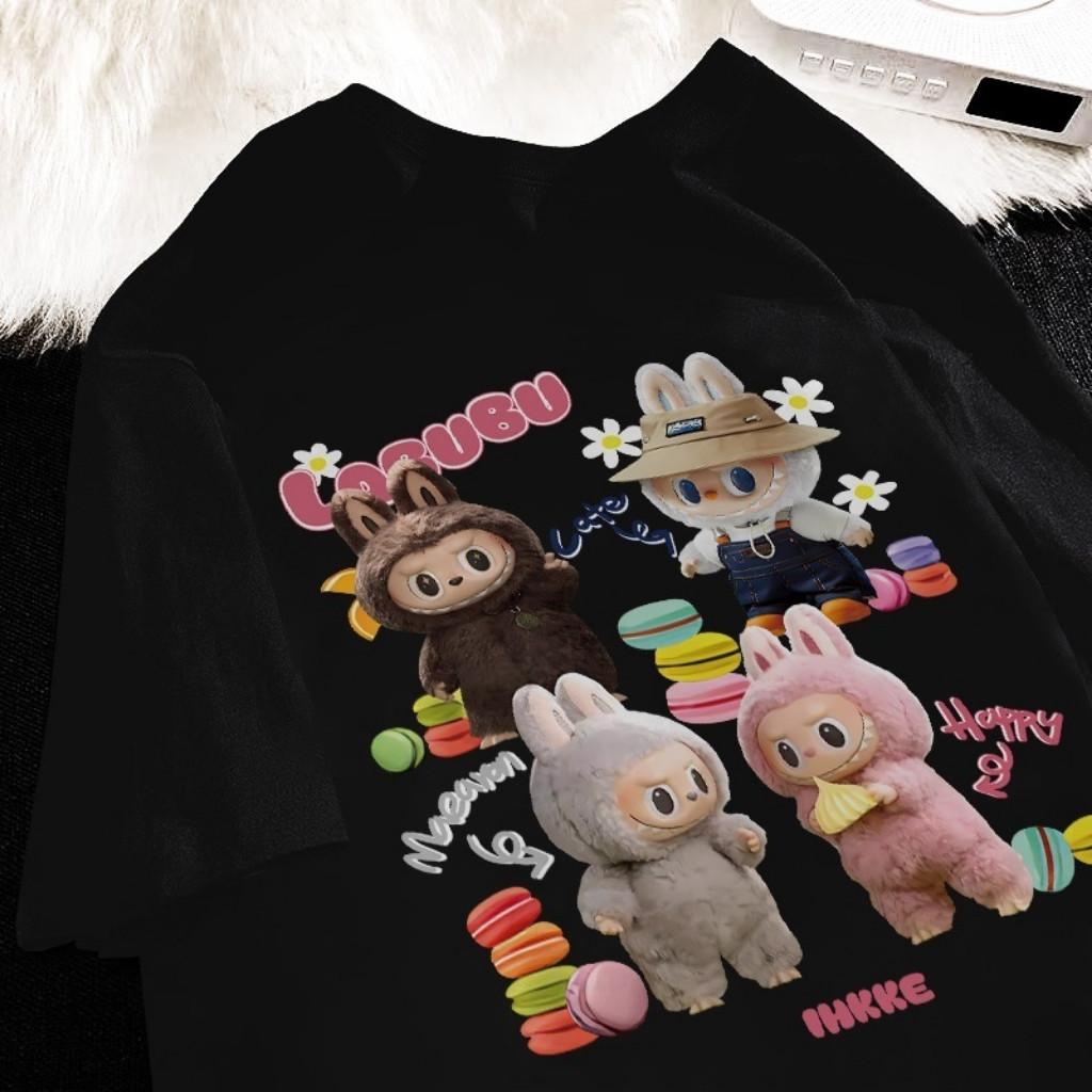 2025 New Labubu Women's T-shirt Casual Style Round Neck Short Sleeved Fashionable and Popular Cartoon Printed Women's Top
