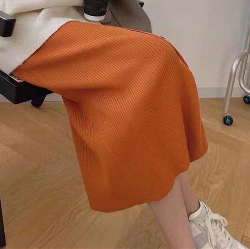 High Waisted Knitted Midi Skirt for Women Autumn New Style Front Slit Mid Length Loose Knitted Skirt