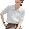 Positive Shoulder Short-sleeved Chiffon Shirt Women's Summer V-neck Blouse Shirt Tops