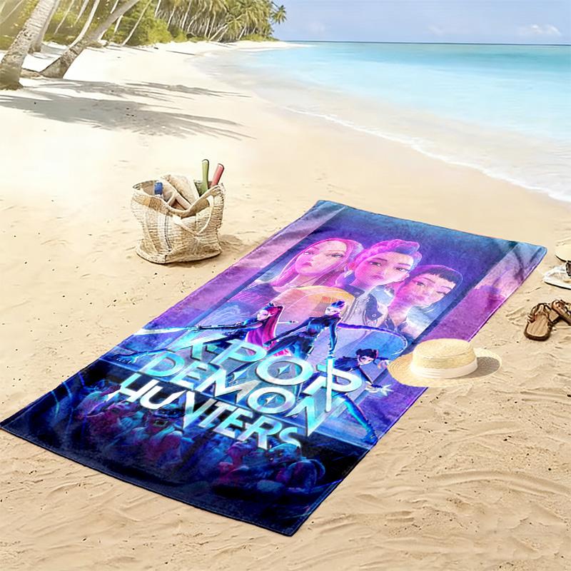 K-Pop Demon Hunters: Urban Fantasy Adventure beach towel Beach towel for vacation photos beach quick-drying swim towel Absorbent bath towel swim