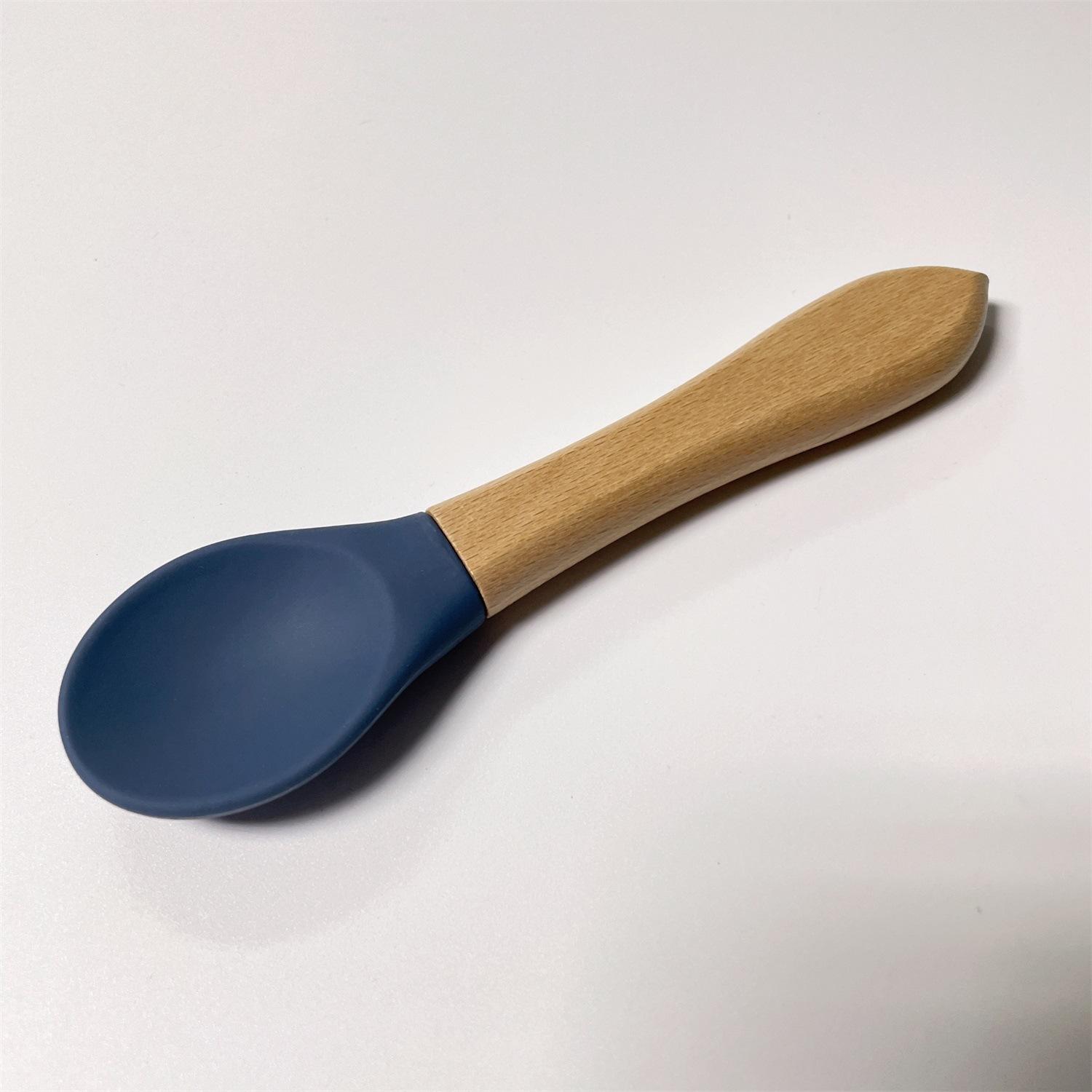 

Індивідуальне ім я Персоналізована дитяча бамбукова виделка Силіконова дерев яна ложка для годування Малюки Аксесуари для годування немовлят Органічний продукт без бісфенолу А синій