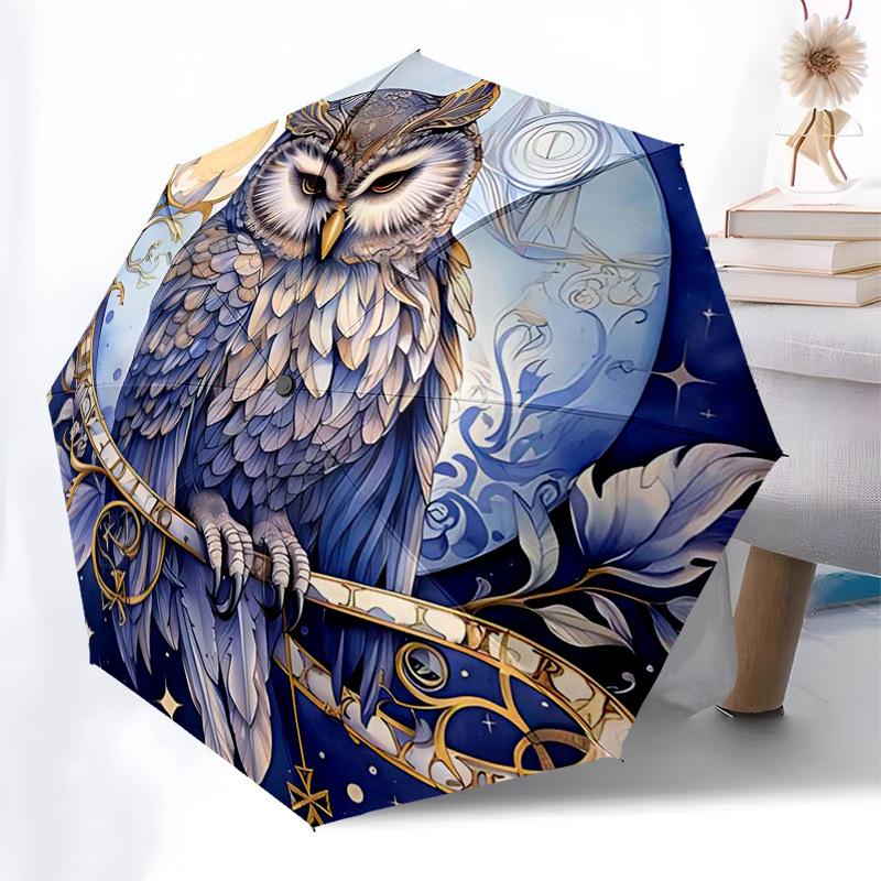 

1pc Starry Night Owl Automatic Opening Folding Umbrella - 3-Fold Design, 8-Bone Iron Frame, Outdoor, Festive Gift for Fans, Travelers, Daily Use.SS058