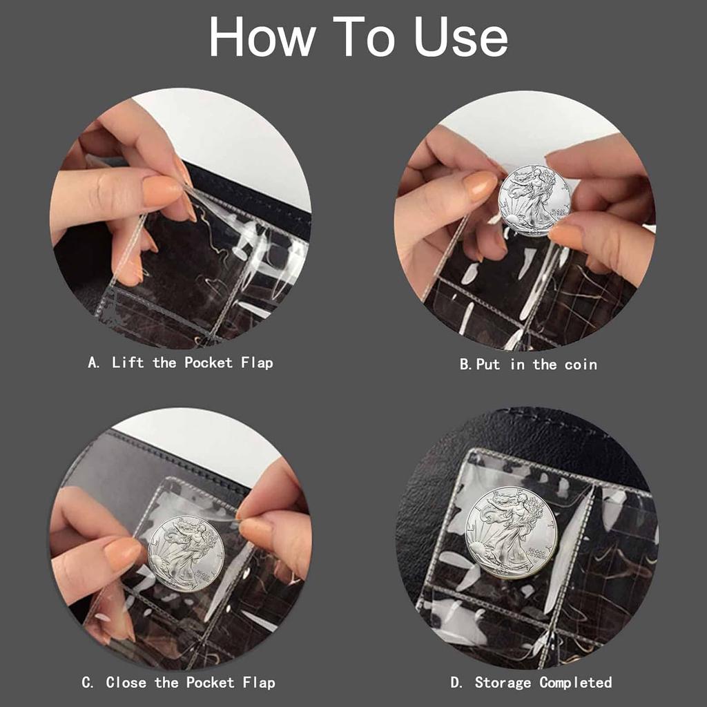 42-Pocket Coin Pages for Collectors 9-Hole Coin Collection Pages Coin Collecting Supplies Coin Sleeves for Coin Stamp Badges
