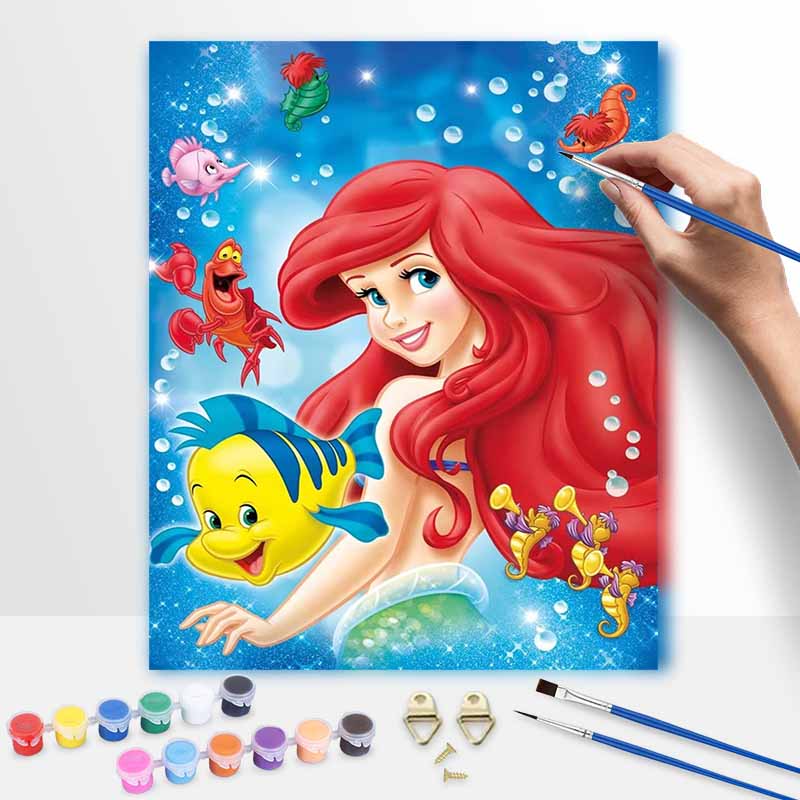 Disney The Little Mermaid Ariel Flounder Sebastian Paint by Numbers Painting Art Kit Home Decor Gift 20x30cm