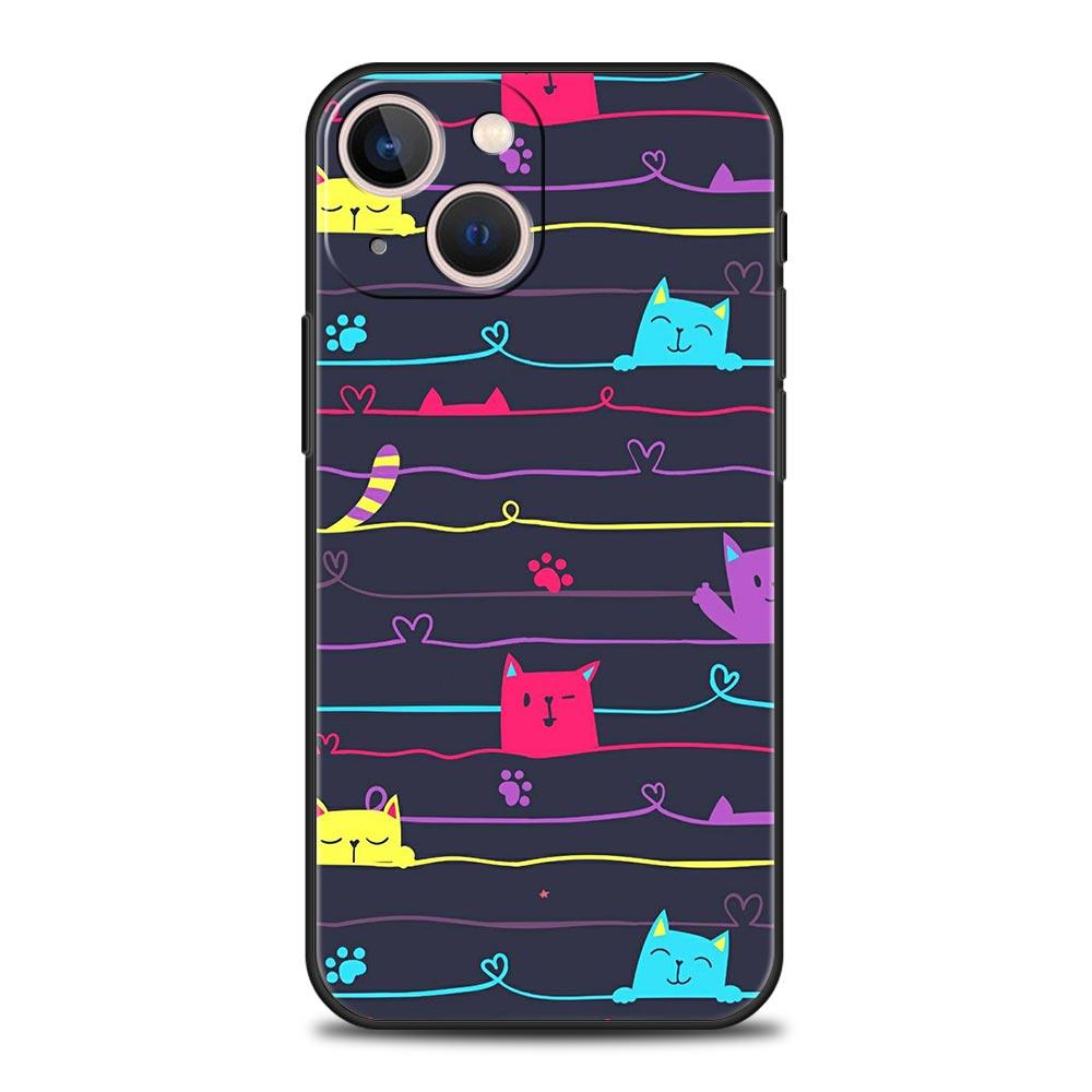 Abstract Creative Cat Line Pattern Phone Case Cover for iPhone 17 16 15 14 13 12 11 Pro Max 17Air Plus Shockproof Soft TPU Shell