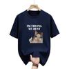 Im Trying My Best Funny Crying Cat Meme Cotton TShirt For Men Women Kids Graphic Casual Crew Neck Tee Shirts Tops Blouse Gifts