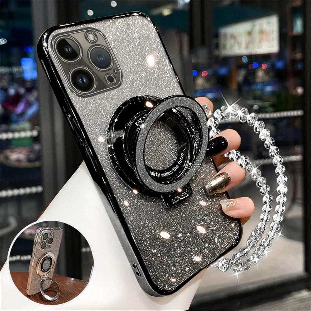 Glitter Plating Phone Case For Xiaomi Redmi Note 12 Pro 5G 12 12S 11 10 9 9s 8 10s 11s Crystal Bracelet Ring Holder Stand Cover