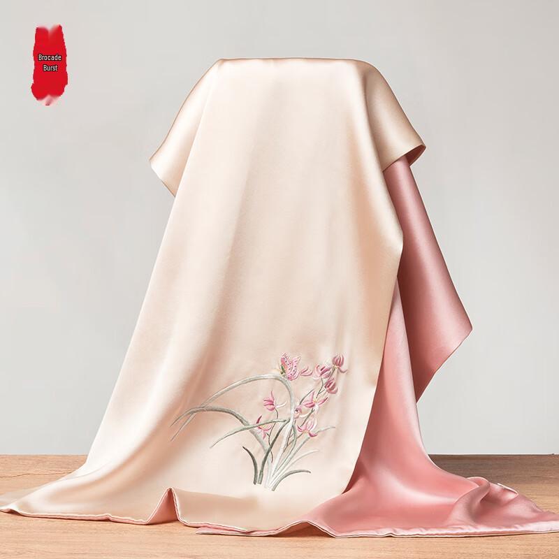 Zhi Jin Lou Handmade Mulberry Silk Orchid Embroidery Scarf