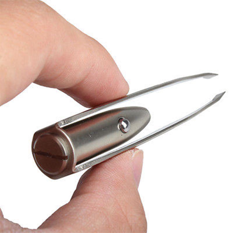 Edelstahl Make-Up LED Licht Slant Tip Haar Entfernung Wimpern Augenbrauen Pinzette Make-Up-Tool mit Batterie