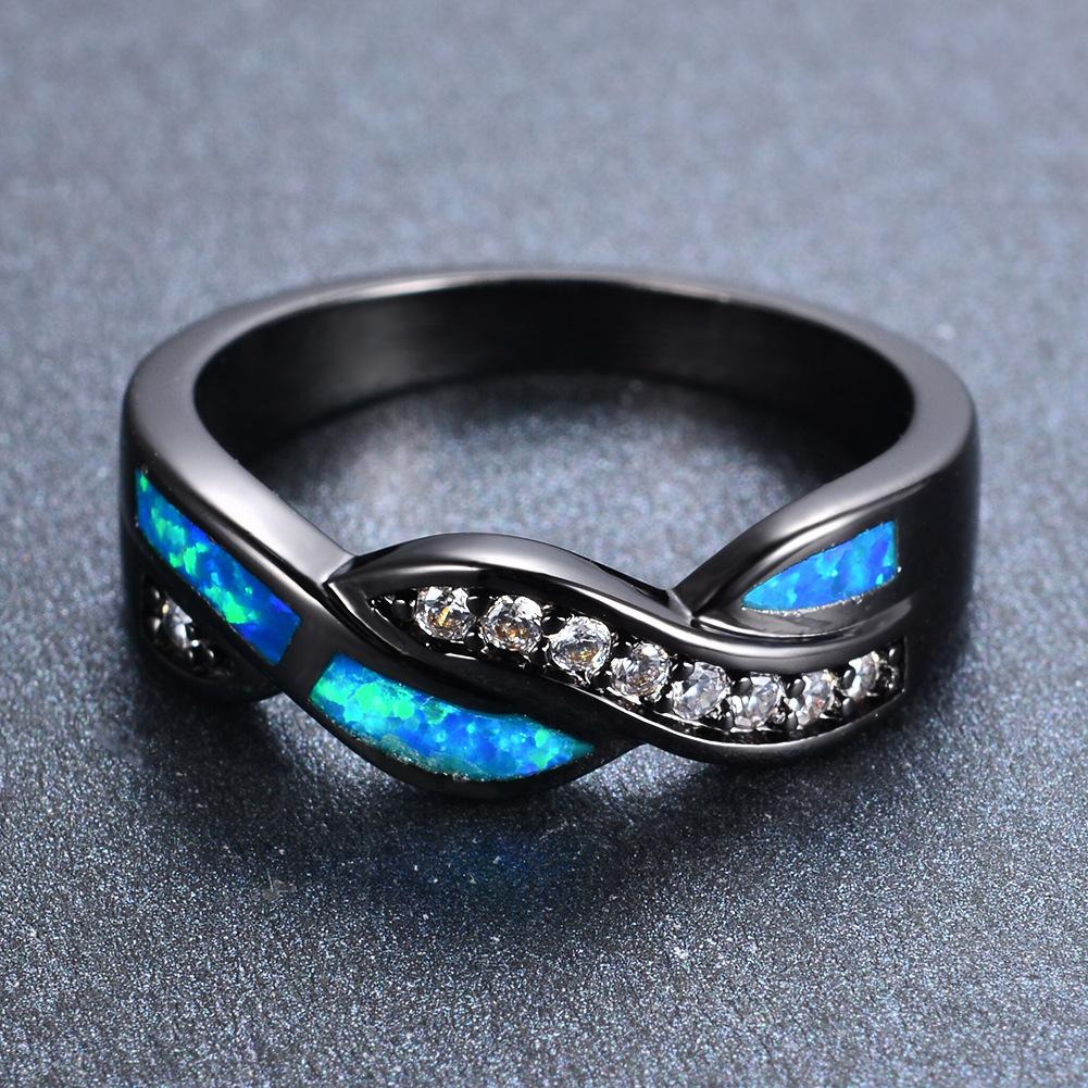 Fashionable European and American Style Black Gold Border with White Diamond Wrapped Ring for Men Simple and Personalized