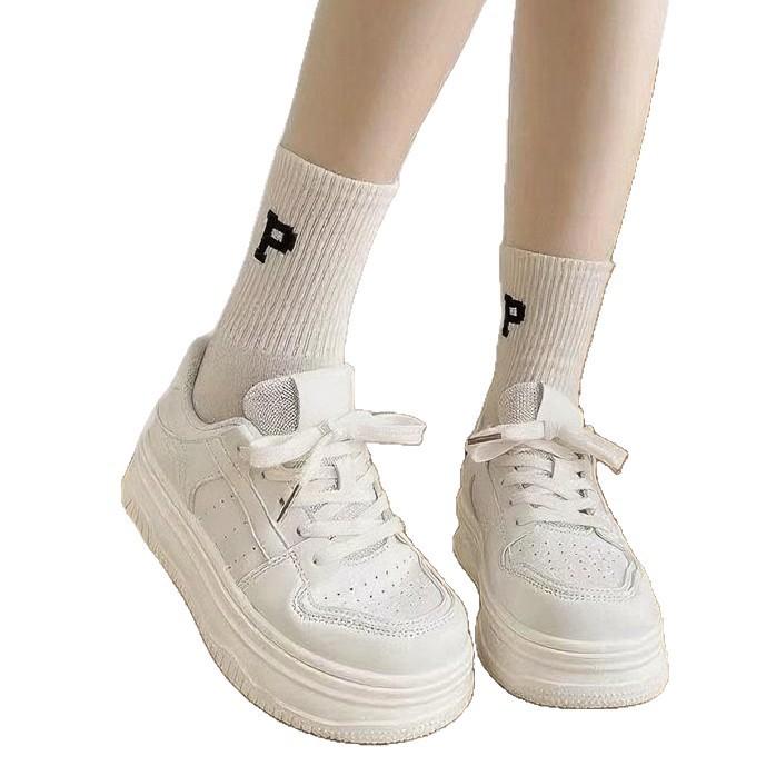 Hong Kong Style Thick-soled Autumn New Leather Sports Muffin Shoes, Student Height-increasing Casual Board Shoes