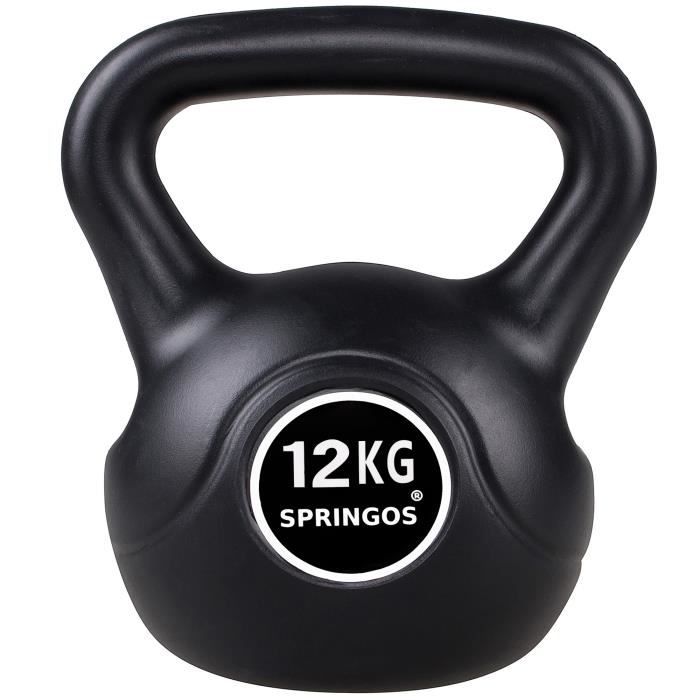 Haltère rond poids SPRINGOS® 12 kg - Noir - Mixte - Adulto