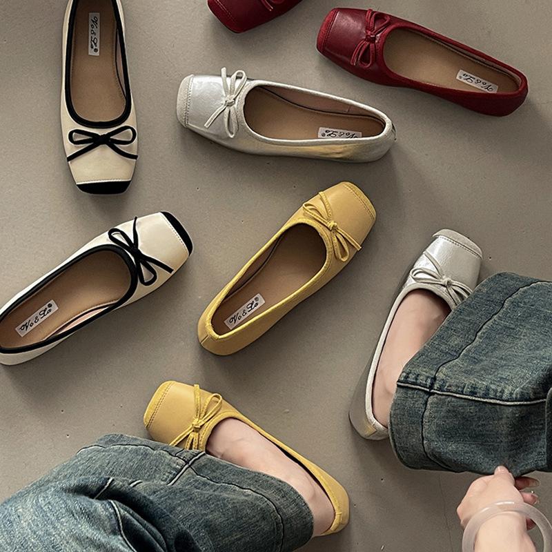 Bow Ladyshoes Doudou Shoes Method Gentle 2025 New Summer Shallow Mouth Fashion Square Head Commuting Versatile Single Shoes Women