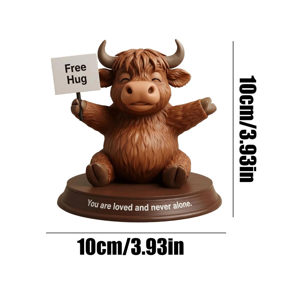 Cute Highland Bull Figurines Resin Desktop Ornaments Free Hug Humorous Cow Sculpture For Home Bookshelf Office Decorations