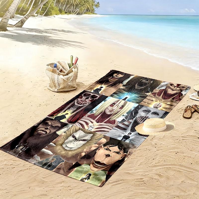 Attack on Titan Print Beach Towel, Large Soft Quick Dry Towel for Beach Camping Swimming