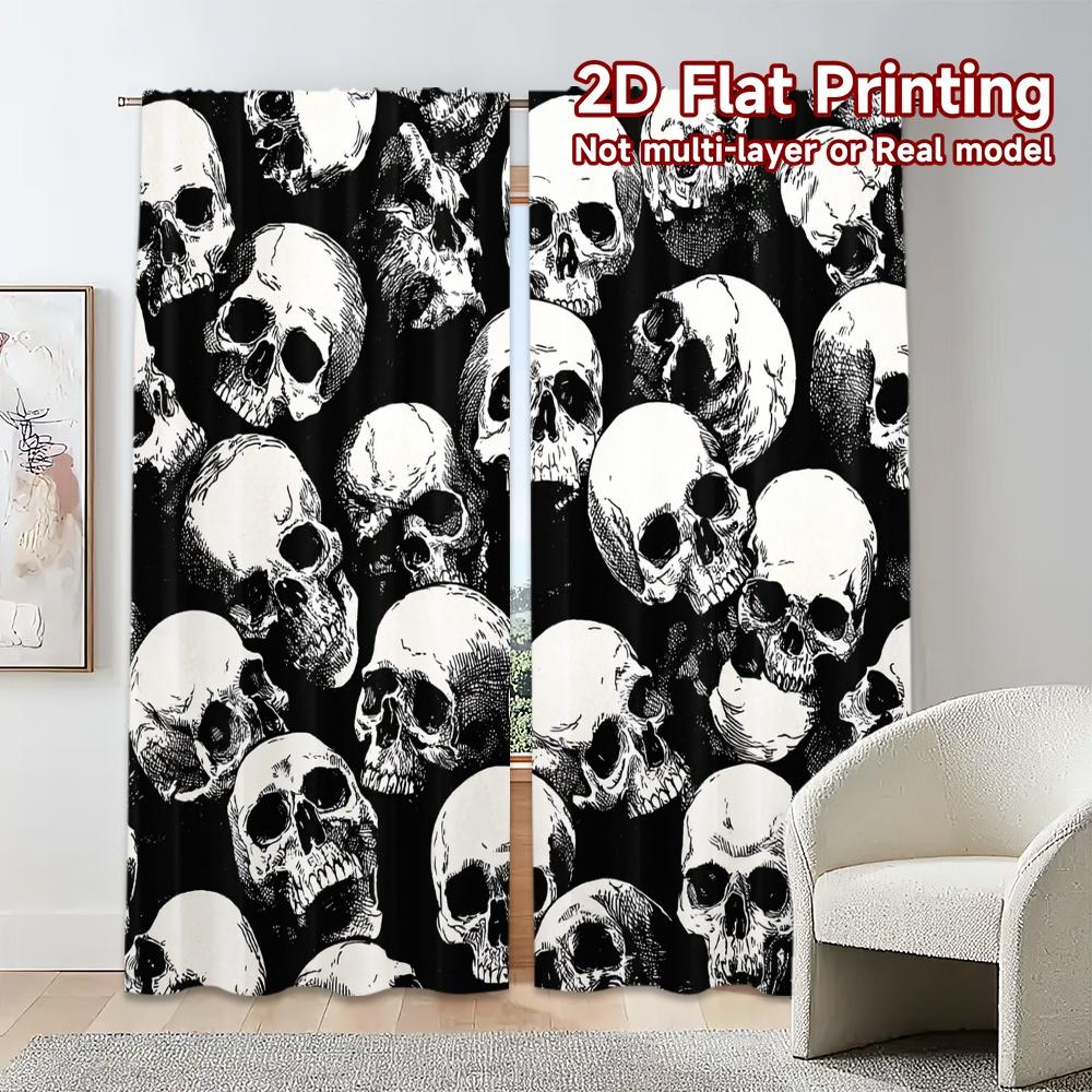 Flat Printing Curtains Without Rod Skull Pattern Popular Print Versatile Fabric All Seasons Perfect Curtain Set Of 2 Made Polyester Washable