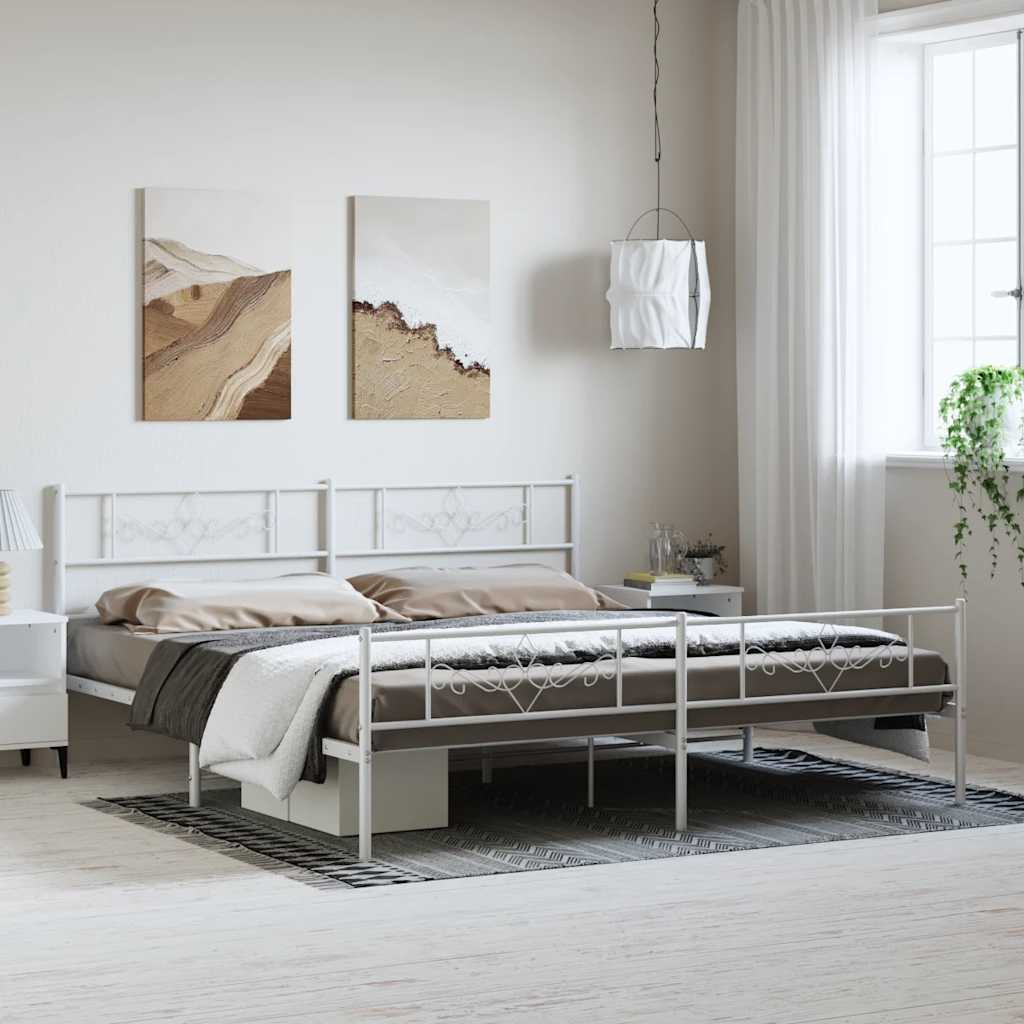 Metal Bed Frame with Headboard and Footboard White 193 x 203 cm