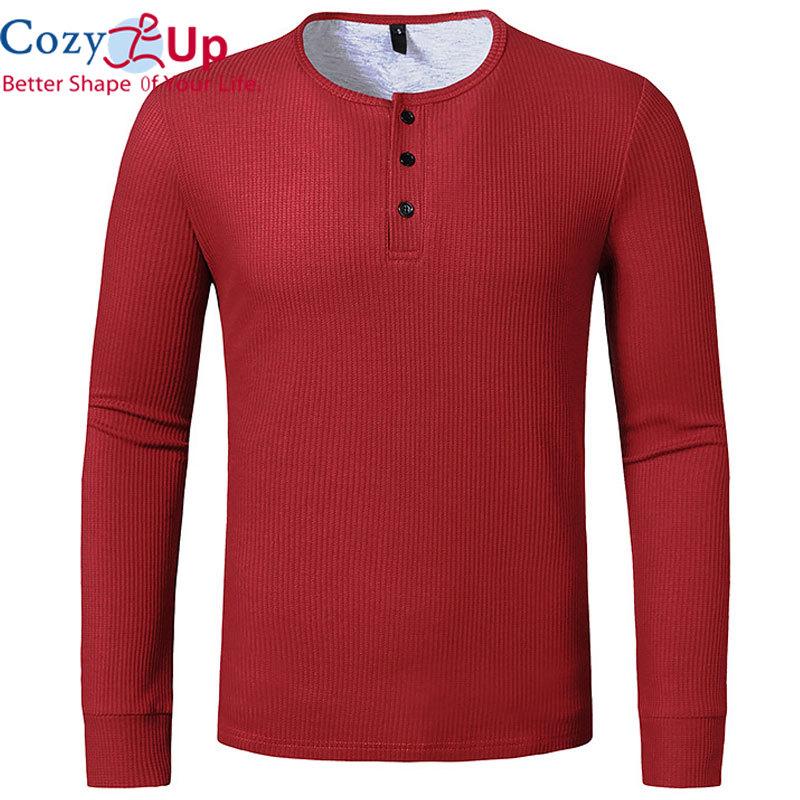 

Уютная вафельная футболка, мужская рубашка на пуговицах, повседневная облегающая футболка с длинными рукавами, однотонные топы в стиле хип-хоп, Camisetas M