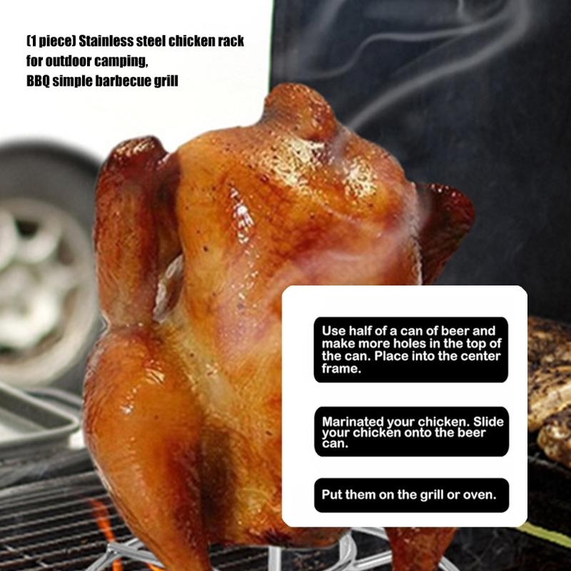 Whole Chicken Roasting Rack with Vertical Center Support and Open Wire Frame for Camping Cookouts, Backyard Barbecues, and Gatherings