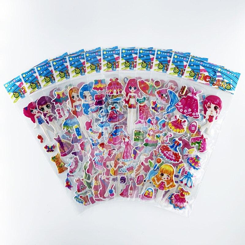 12 Blätter/Set Dress Up Girl-Aufkleber, 3D-Cartoon-Prinzessin-Blase, Scrapbooking für Mädchen, Notizbuch, Schlafzimmer-Dekoration