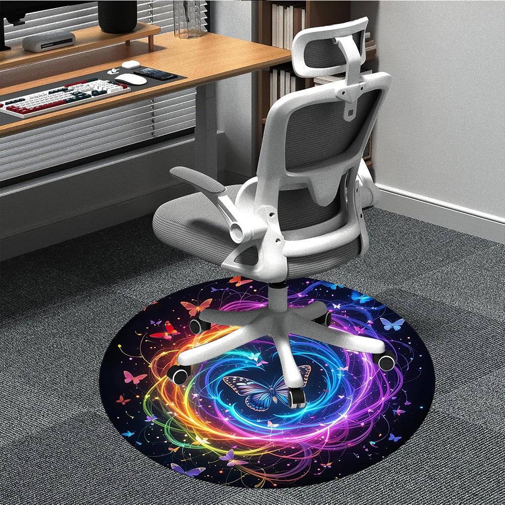 1pc Butterfly Rainbow Office Round Area Rug,  Mat Suitable ForOffice, Under Office Chairs Bedroom Living Room Home Decor, Room Deco