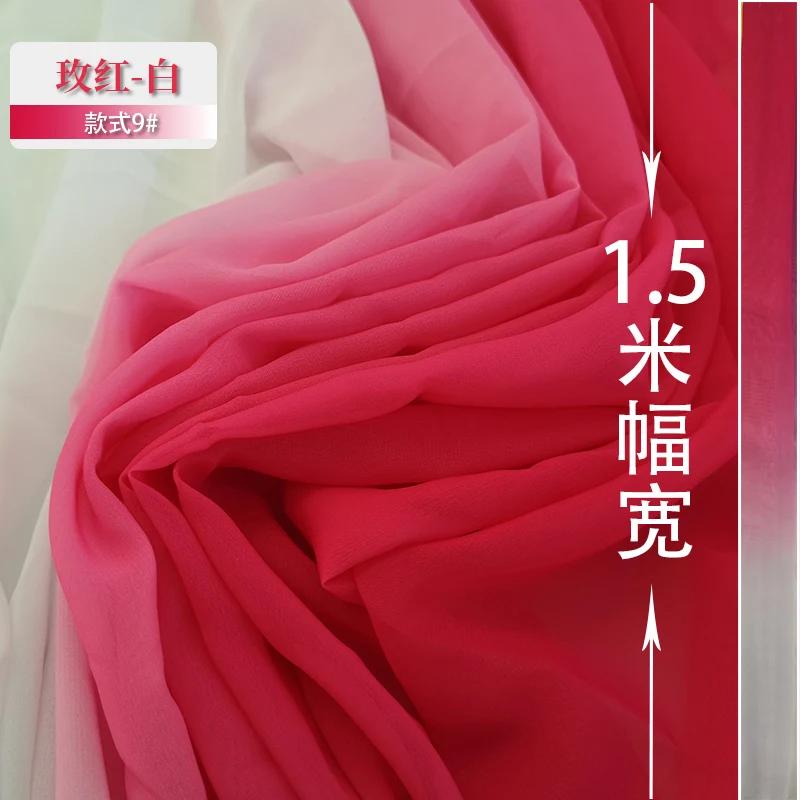 100D Gradient Chiffon Fabric By The Meter Per for Dress Skirt Clothing Sewing Drape Textile Summer Plain Cloth Black White Blue