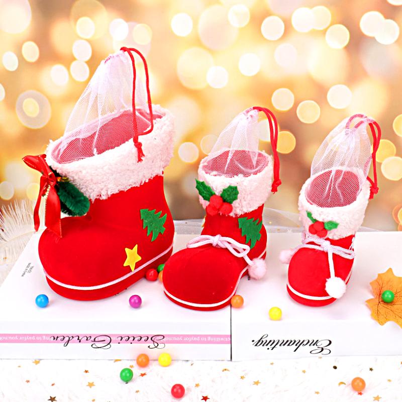 1Pcs Red Candy Boots Christmas Storage Box Christmas Candy Bag Christmas Gift Bag