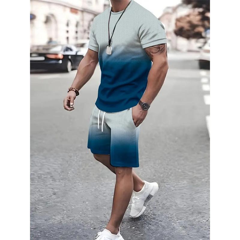 Set de pantaloni scurți tricou pentru bărbați la modă, cu mânecă scurtă cu imprimeu încrucișat, două piese, supradimensionat, pentru sport de plajă în aer liber, costum pentru bărbați de dimensiuni mari