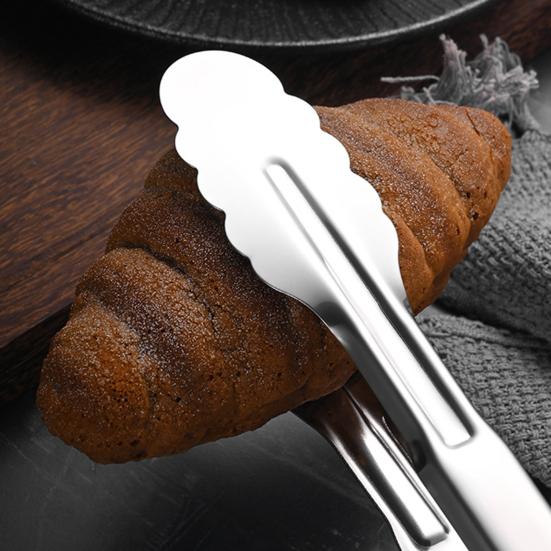 Stainless Steel Food Tongs Non-Slip Grip Bread Serving Tongs Heat-Resistant Rust-Proof Mirror Polished Kitchen Utensils for BBQ Buffet