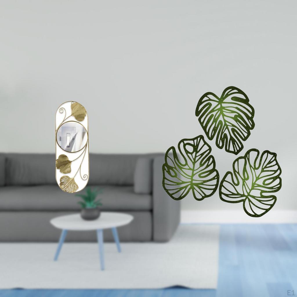 Reflective Palm Leaves Wooden Wall Mirror Decor for Living Room Corridor Entryway Hallway Creative