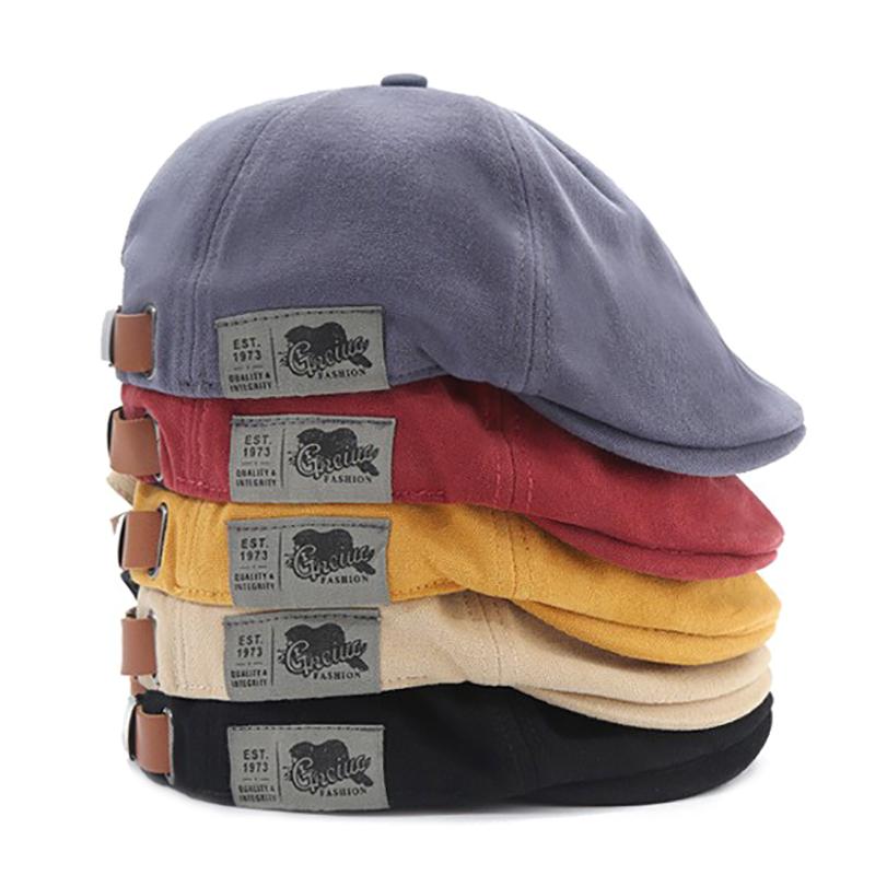 2025 Men'S Vintage Linen Hip Hop Solid Beret Side Label Women'S Hat Vintage Beanie Crowd Style Sun Beret