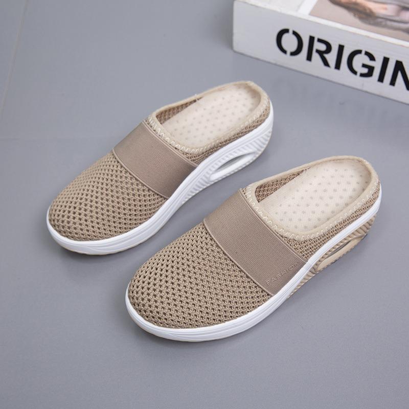 Schuhe Sommer große Größe Taschenkopf Halbschuhe Damen Mesh ohne Absatz Ein-Pedal Damenschuhe flache Schuhe