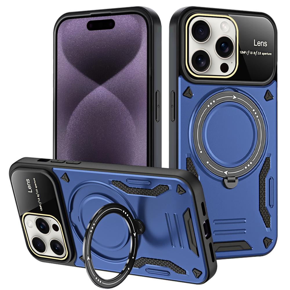

Armor Case For iPhone 17 16 15 14 13 12 11 Pro Max iPhone 15 Plus 16E 17 Air 5G Wireless Charge Shockproof Magnetic Ring Cover iPhone 12 синій