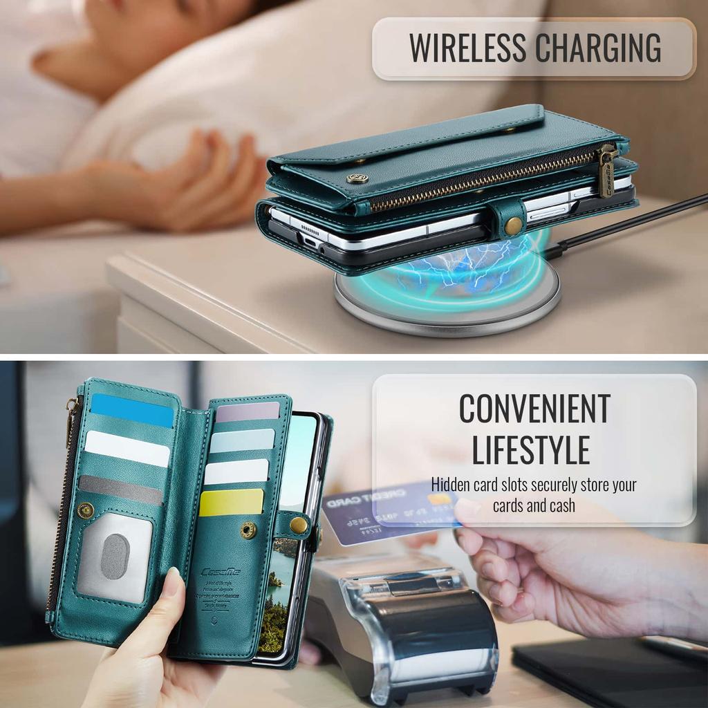 For Samsung Galaxy Z Fold 8 Case Crossbody Zipper Wallet RFID Blocking Card Slot Magnetic Leather Wristlet Flip Cover for Women