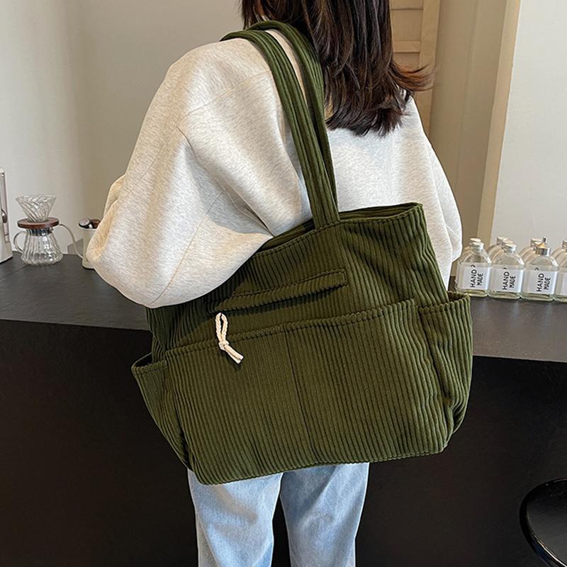 Casual Corduroy Handbag Zipper Closure Light and Large Capacity Shoulder Bags Solid Color Women's Daily Commuter Tote