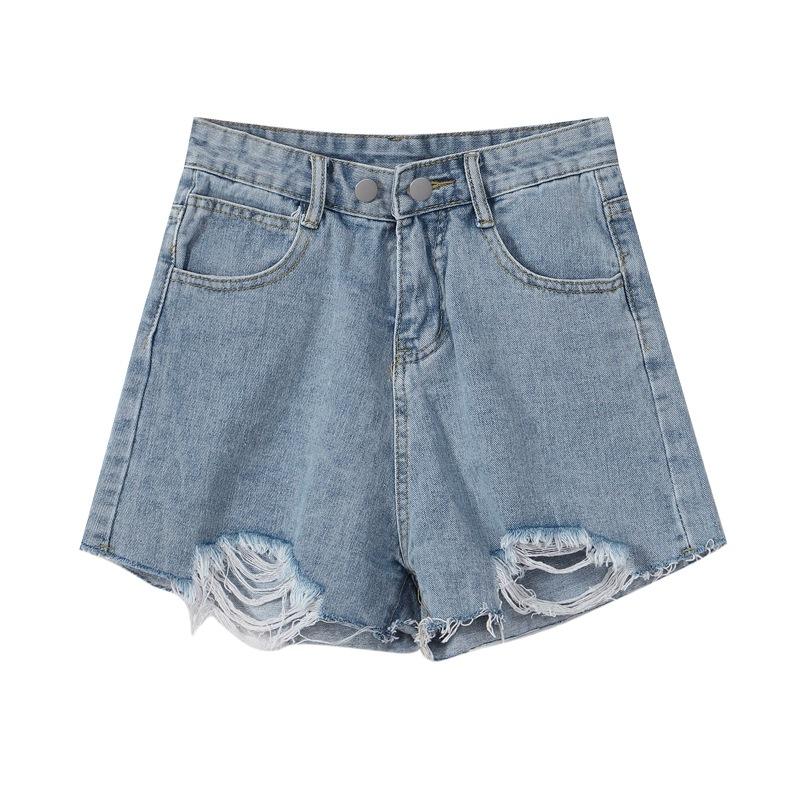 Fashionable Versatile Design Sense of Raw Edge Broken Holes Denim Shorts Female Summer Black and Gray High-waisted Super Short Pants Versatile Pants