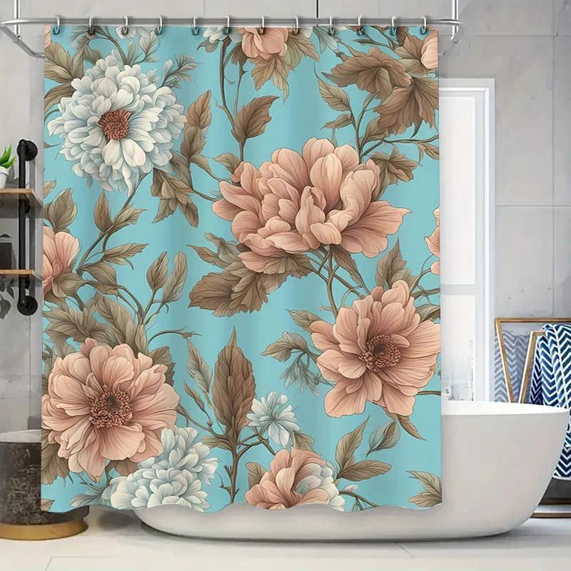 Vintage Floral Shower Curtain Luxury Home Decor Waterproof Bath Rug Cover for Bathroom Decoration In Blue Pink Color