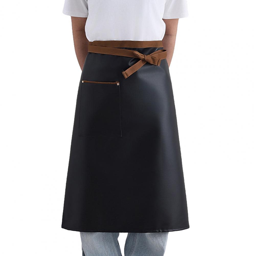 72cm Faux Leather Half Apron Unisex Waterproof Oil Resistant Cooking Apron With Adjustable Waist Strap Kitchen Fashion Accessory чёрный