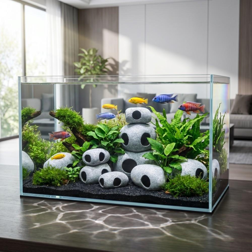 Purple Clay Aquarium Hideaway Rock Simulation Crafts Natural Touch Fish Tank Ornament Landscaping Decoration Aquarium Decoration