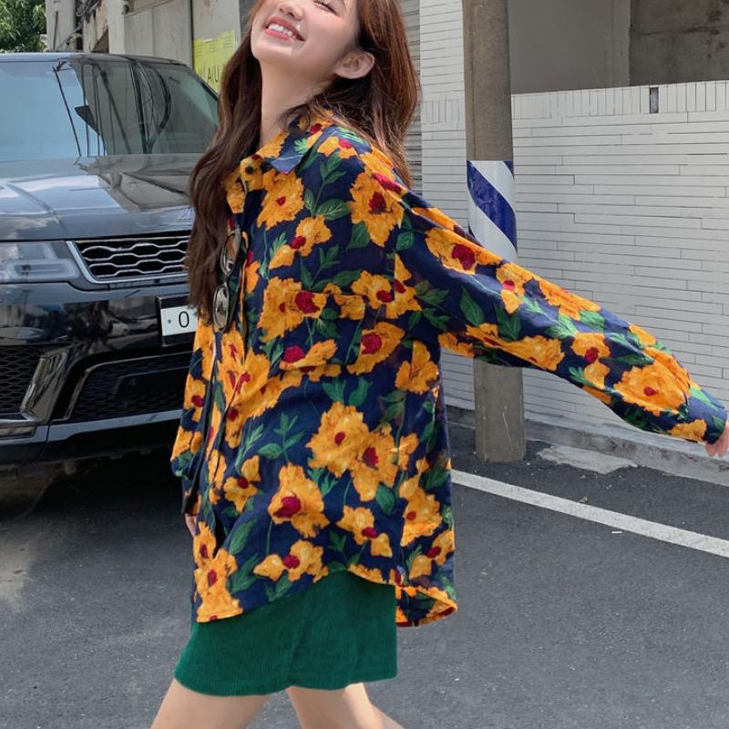 Cămașă subțire cu mâneci lungi pentru femei, cu modele florale, în stil Hong Kong, retro chic și elegantă, top larg popular pe Ins