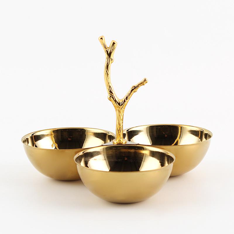 Modern Chinese Three-Tier Fruit Bowl with Branch Handle - Elegant Snack and Dried Fruit Display