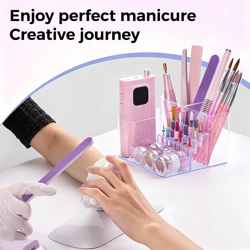 1Pcs Multi Compartment Nail Drill Bit Organizer Case For Nail Salon Desktop Manicure Accessory Plastic Nail Art Tool Storage Box