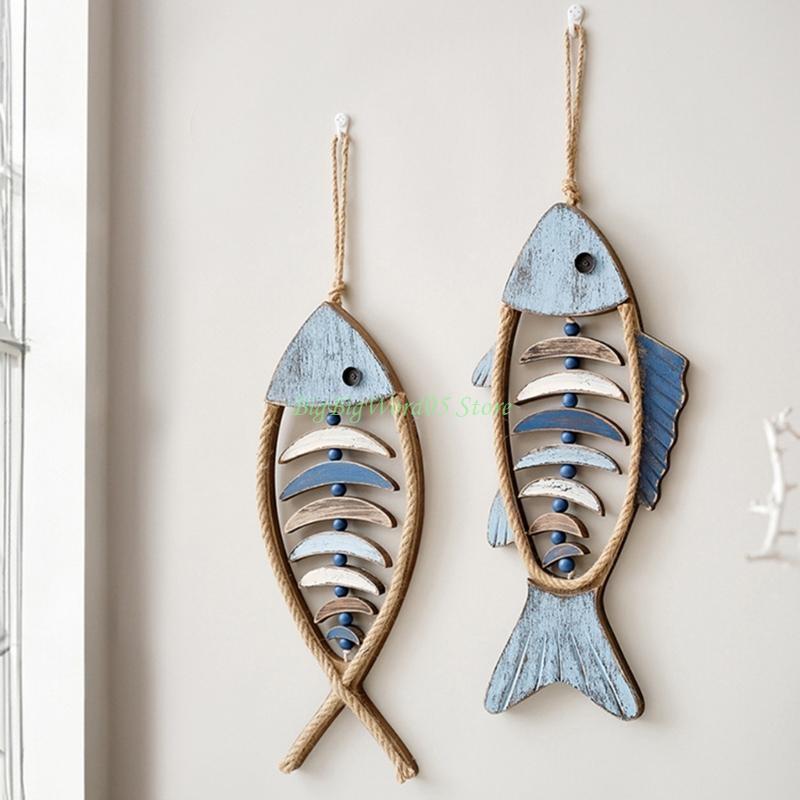 24TE Mediterranean Fish Wall Hanging Ornament Handcarved Sculpture for Livingrooms Bedroom Farmhouses Home Decorations