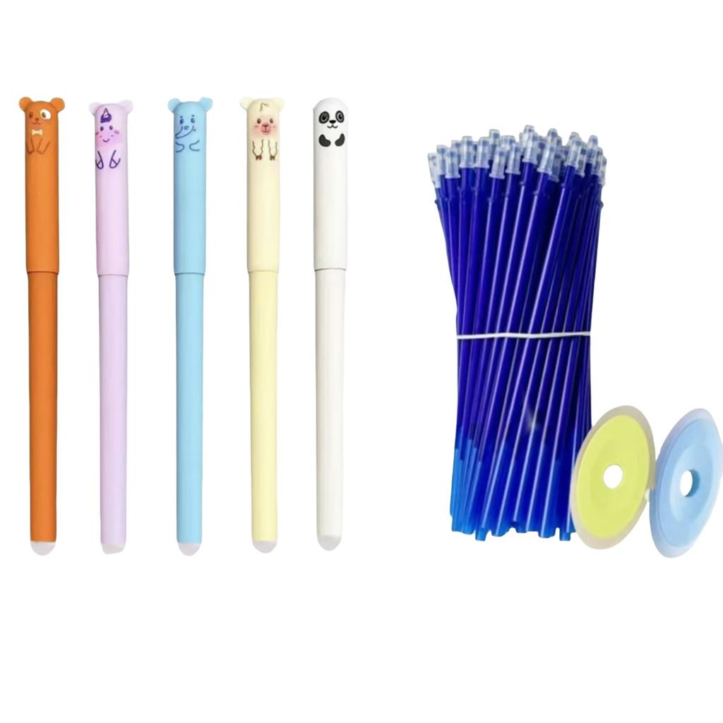 Erasable Gel Pen Thermal Easy-Rub Gel Pen Cute Cartoon Eraser Set With No-Waste Eraser 0.5mm Pen Tip 20ml