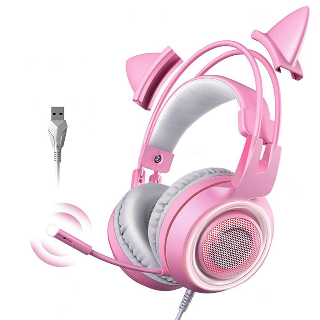 Somic Headset Mikrofon Kopfbügel 7.1-Kanal Haupt-USB Broadcast Rosa Licht für E-Sport