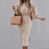 Rochie Bodycon cu Gât Rotund, Talie Strâmtă, Talie Înaltă, Elegantă, Mâneci Lungi Tip Felinar, Rochie de Birou, Îmbrăcăminte Femei