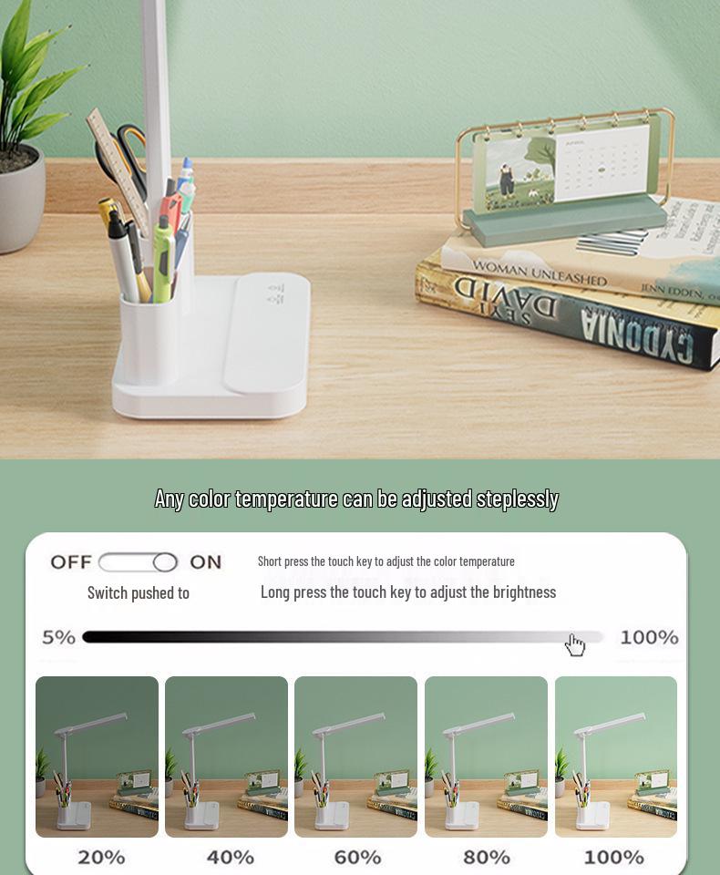 Rechargeable LED Eye-Protection Desk & Bedside Lamp with Pen Holder